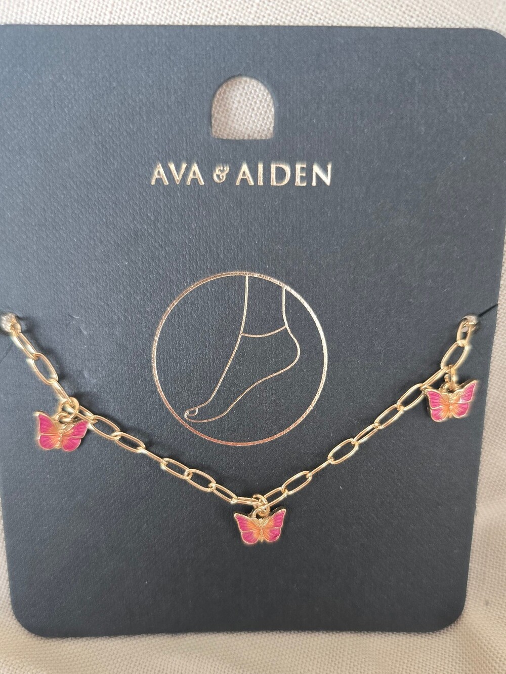 Ava & Aiden Gold Anklet with Pink Butterfly Charms